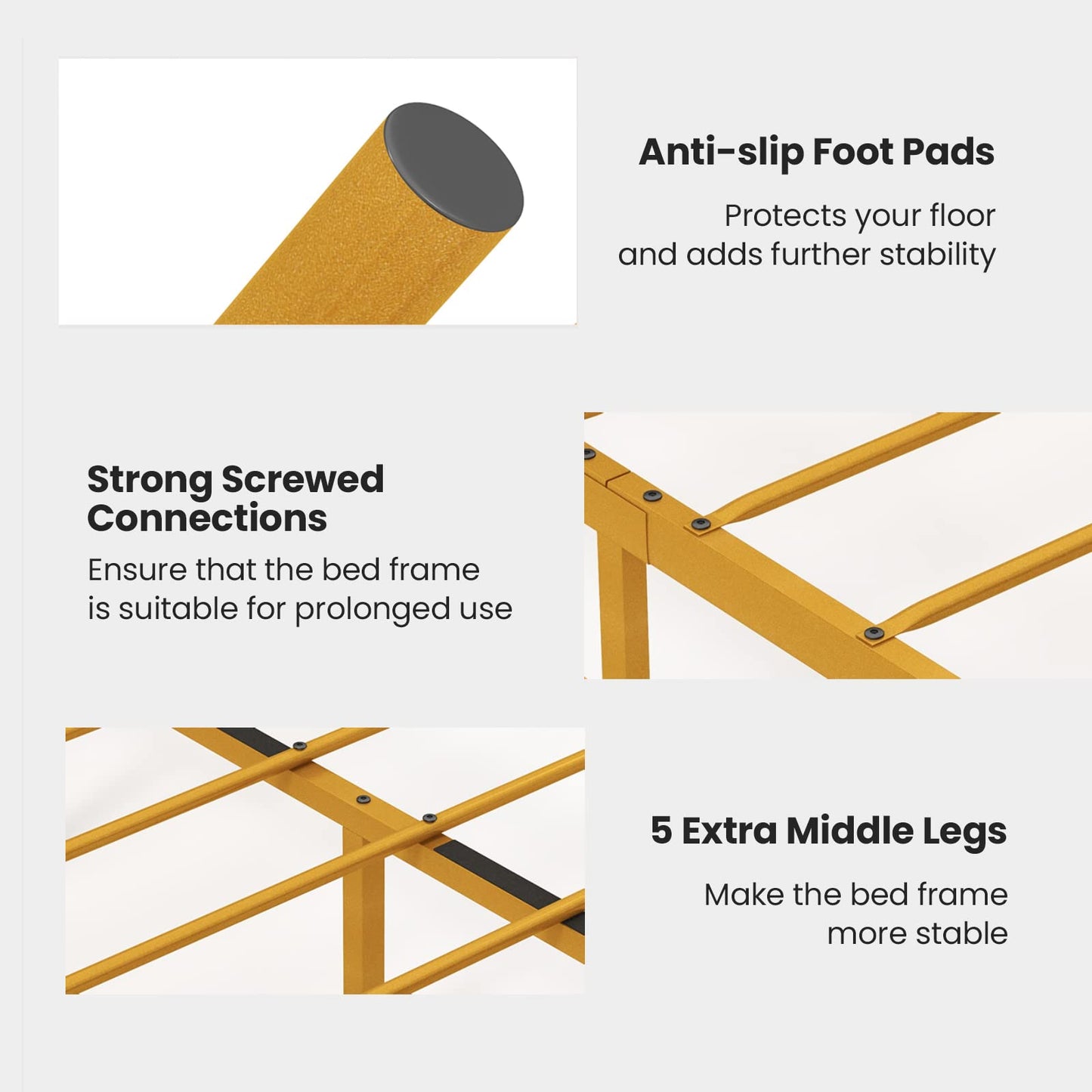 Upholstered Full Size Bed Frame, Double Metal Platform Bed with Velvet Headboard