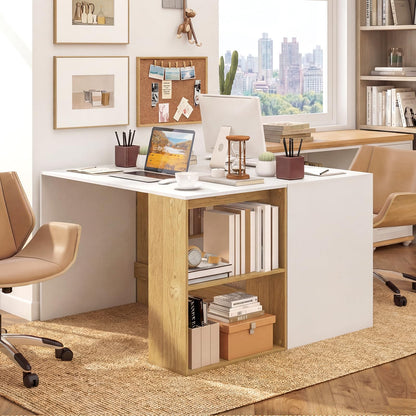 Modern Wooden Office Desk with Storage and 2 Open Shelves