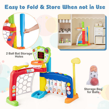 Basketball Hoop Set, 5 in 1 Toddler Basketball Bowling Baseball Soccer Golf Activity Center