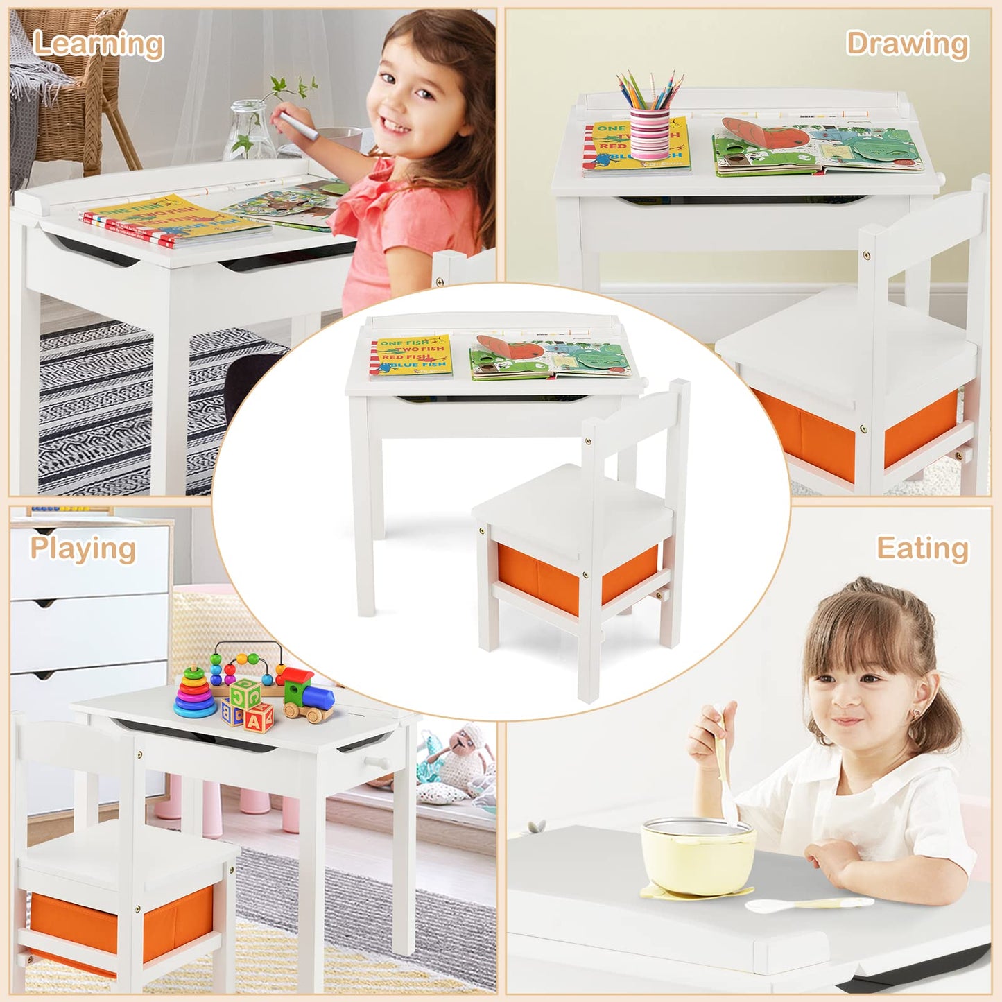 Kids Table and Chair Set with Hidden Space and Hook