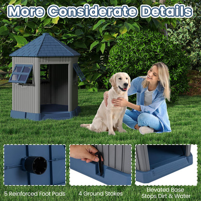 Outdoor Dog House with 2 Windows and Skylight for Small Medium Dogs