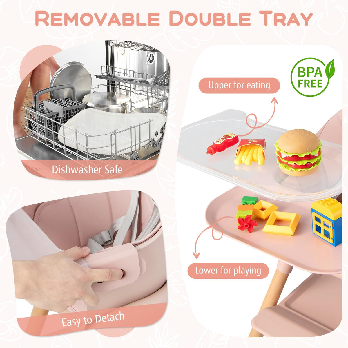 3 in 1 High Chairs for Babies and Toddlers with Foot Rest and Removable Double Tray