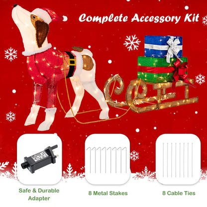 Pre-lit Lighted Christmas Dog Sleigh Gift Boxes Combo Decoration