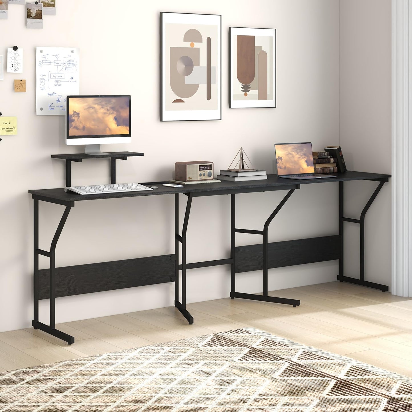 L-Shaped Computer Desk, 225cm Convertible Double Study Writing Workstation