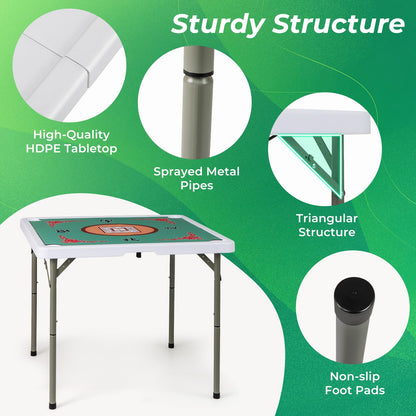 Folding Mahjong Table with Removable Game Mat