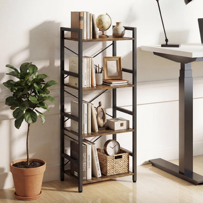 Wooden Storage Bookcase Ladder Shelving Unit with X-Shaped Bar