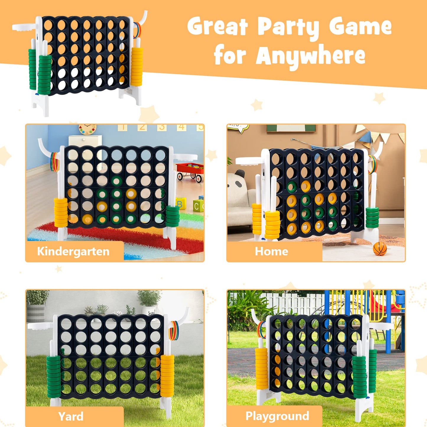 3 in 1 Giant Connect 4 Game Set with Basketball Hoop and Ring Toss