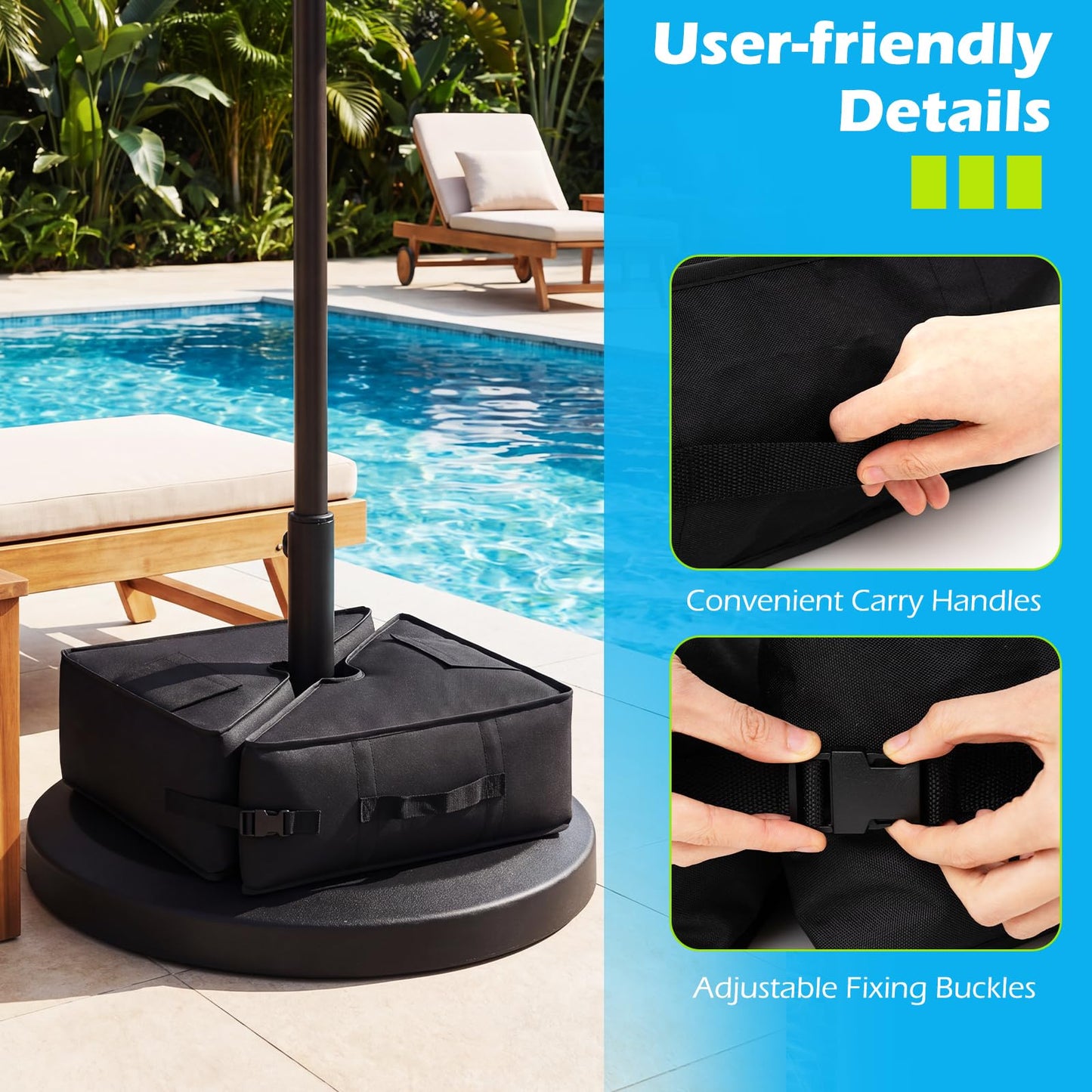 Parasol Base Weight Bag, 40KG Sand Fillable Umbrella Stand with 900D Oxford Sandbags
