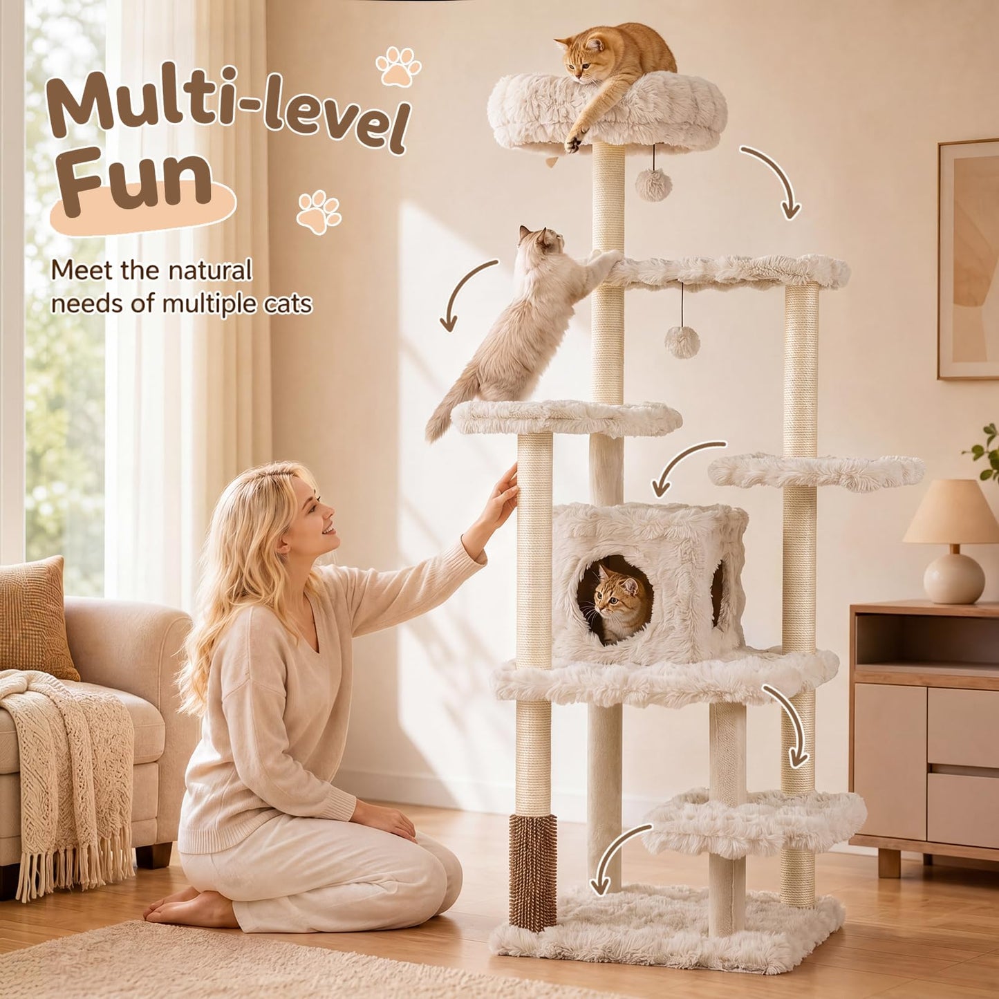 Cat Tree with Sisal Scratching Posts and Platform for Indoor Cats