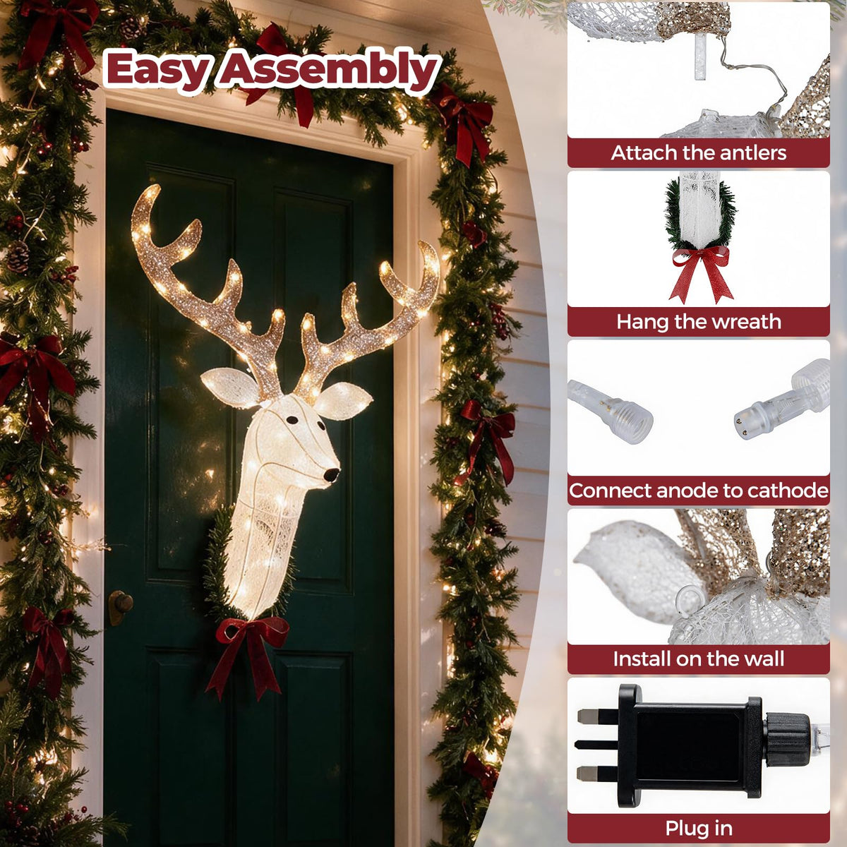 32"/81 cm Lighted Christmas Wall Decor Reindeer Head