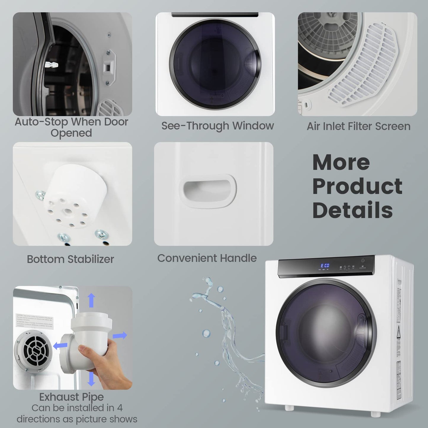 4KG Compact Dryer with Stainless Steel Tub and Multi-layer Filtration