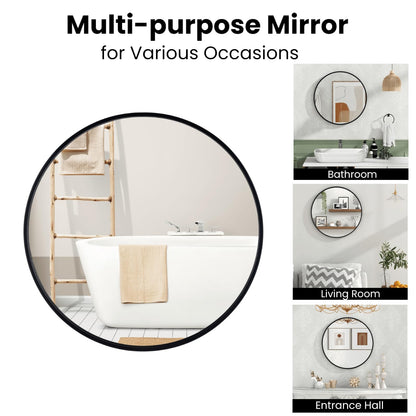 Black Round Mirror Wall Mounted Matte Metal Framed Mirror