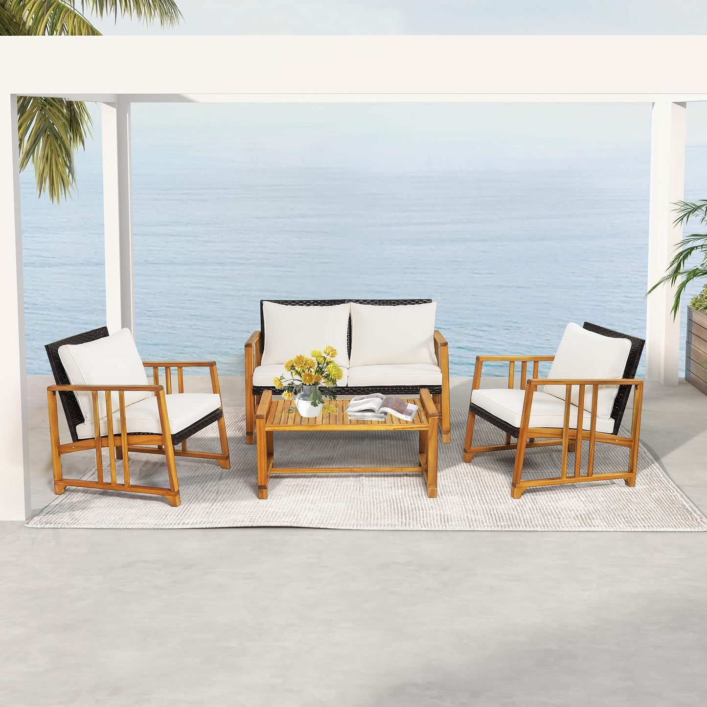 4 PCS Garden Furniture Set for Balcony Yard