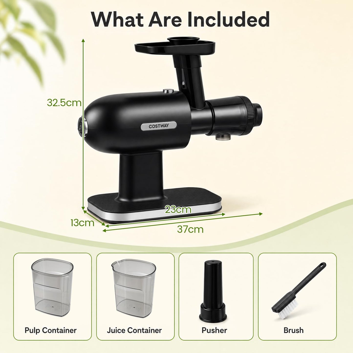 Cold Press Juicer Machine with Reverse Function, Pusher & Brush