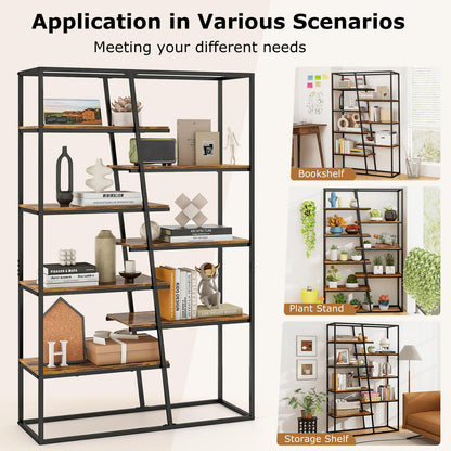 7 Tier Industrial Etagere Bookcase with Heavy duty Metal Frame