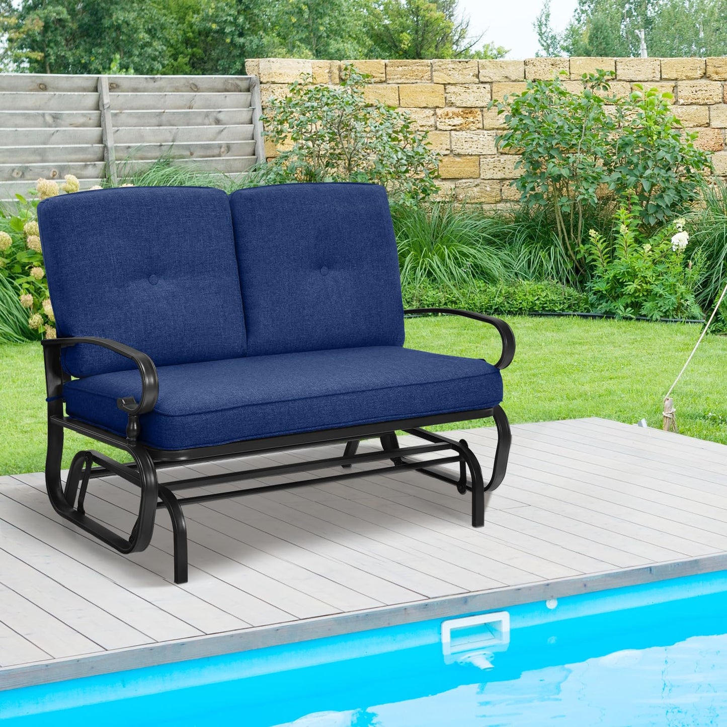 2 Person Outdoor Glider Bench with Cushions