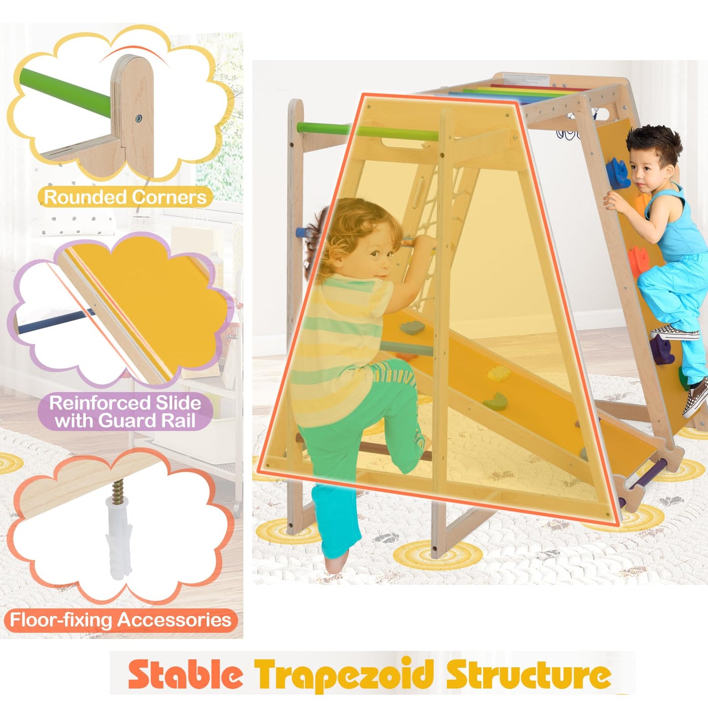 6-in-1 Jungle Gym with Slide and Rock Climbing for 3-14 Years Olds