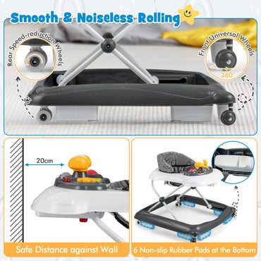 5 in 1 Baby Walker Foldable Push Along Walkers with Adjustable Height