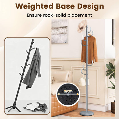 Metal Coat Rack, Freestanding Cactus Clothes Hanger with 8 L-Shaped Hooks