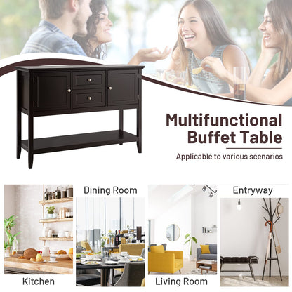 Wooden Buffet Table with Spacious Tabletop and Large Storage Rack