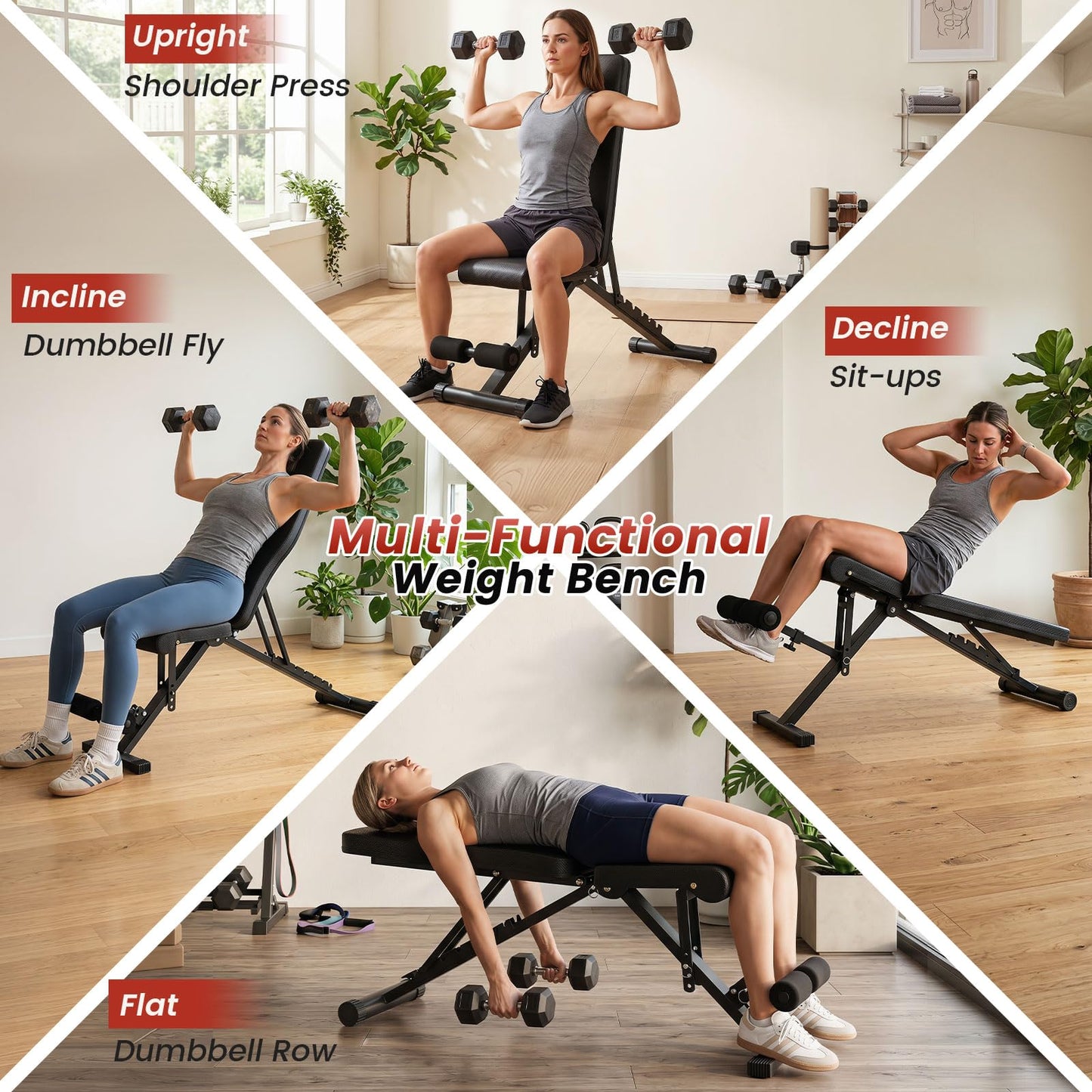 Adjustable Foldable Black Dumbbell Bench with PU Upholstery and Heavy-Duty Iron Frame