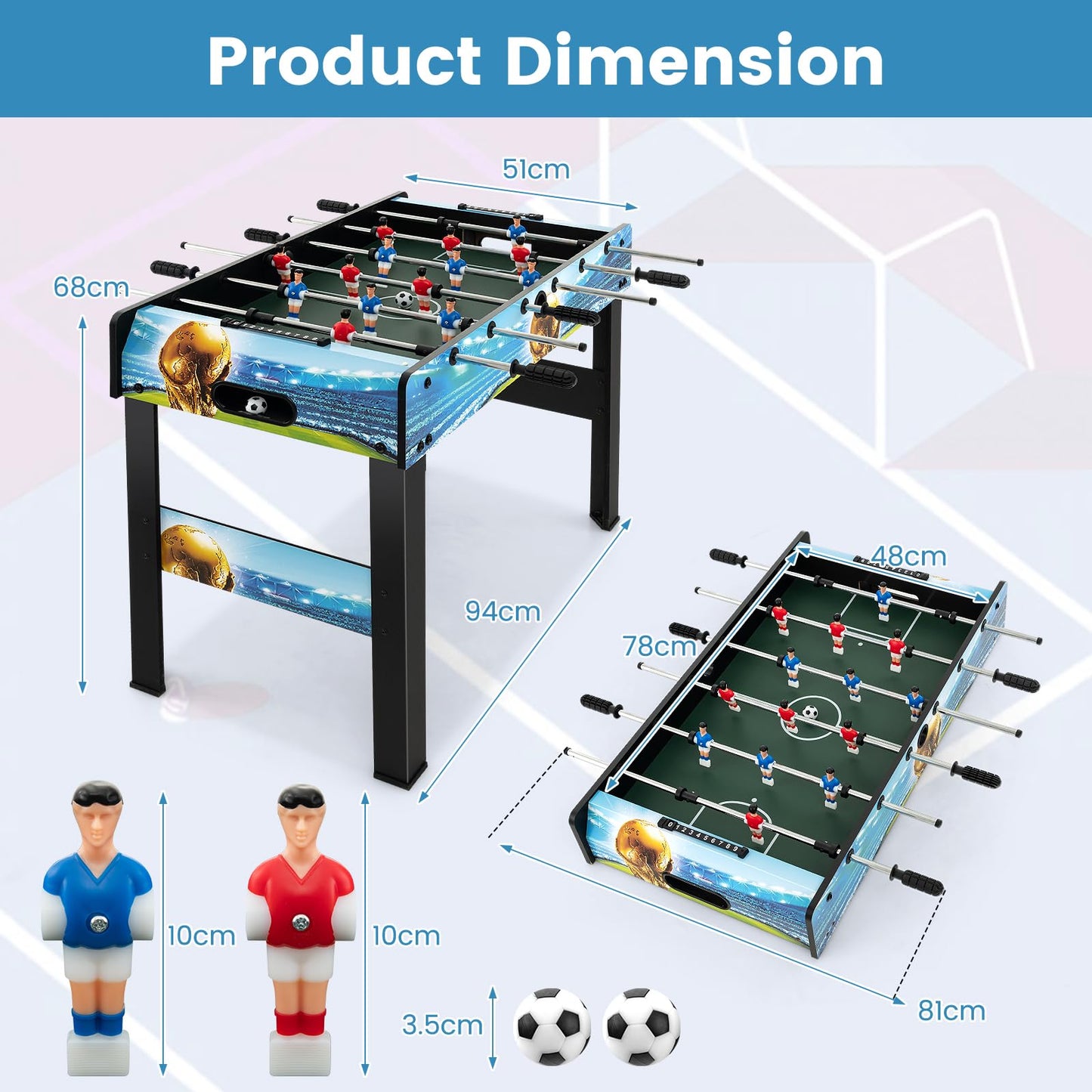 Freestanding Soccer Game Table with Removable Legs for Home Game Room Bar