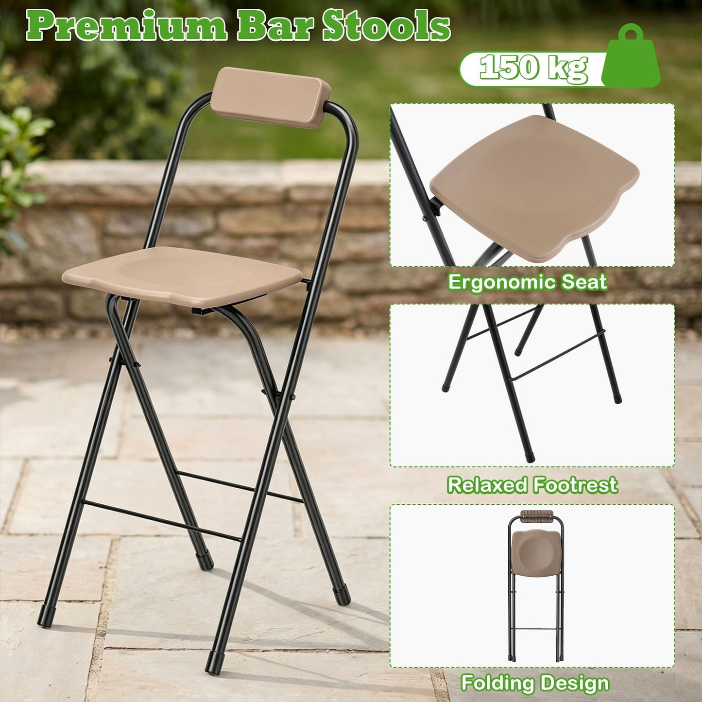 3-Piece Patio Bar Set and Outdoor BBQ Canopy with Bar Table and 2 Folding Bar Stools for Backyard