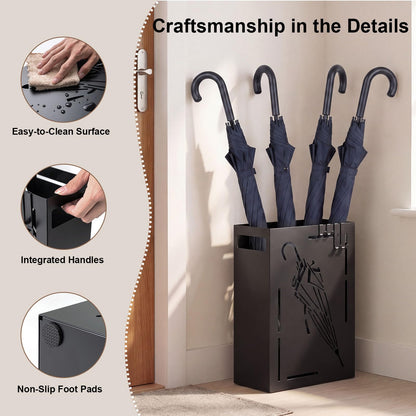 Metal Umbrella Stand, Hollow-Out Umbrella Holder Rack with Removable Drip Tray