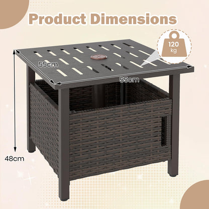 Outdoor Side Table with 2 Weighted Sand Bags and 4.9cm Umbrella Hole