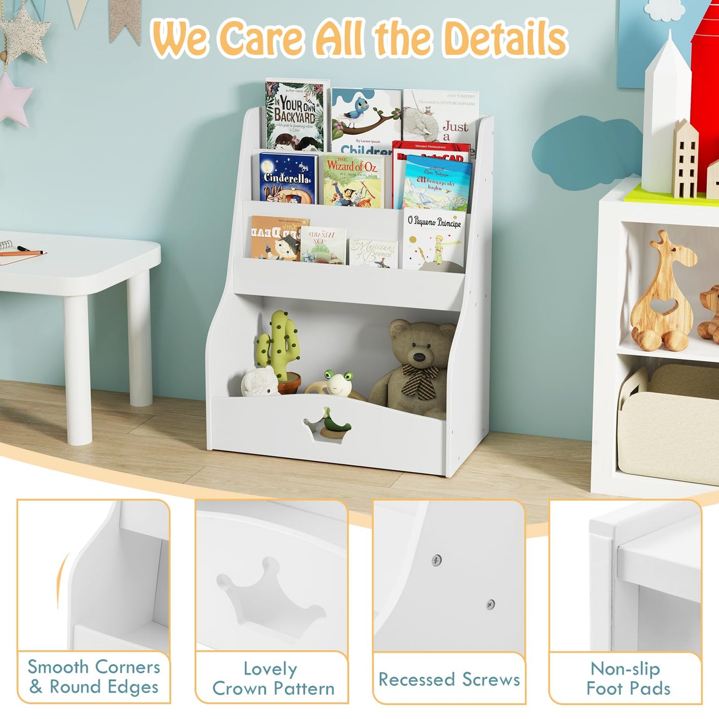 4 Tier Wooden Kids Bookshelf Bookcase Toy Storage Organizer