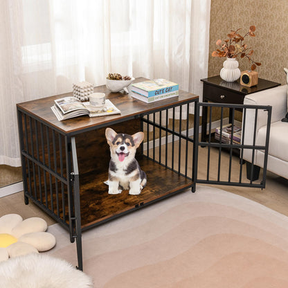 Wooden Indoor Dog Kennel with Lockable Double Doors for Small & Medium Sized Dogs