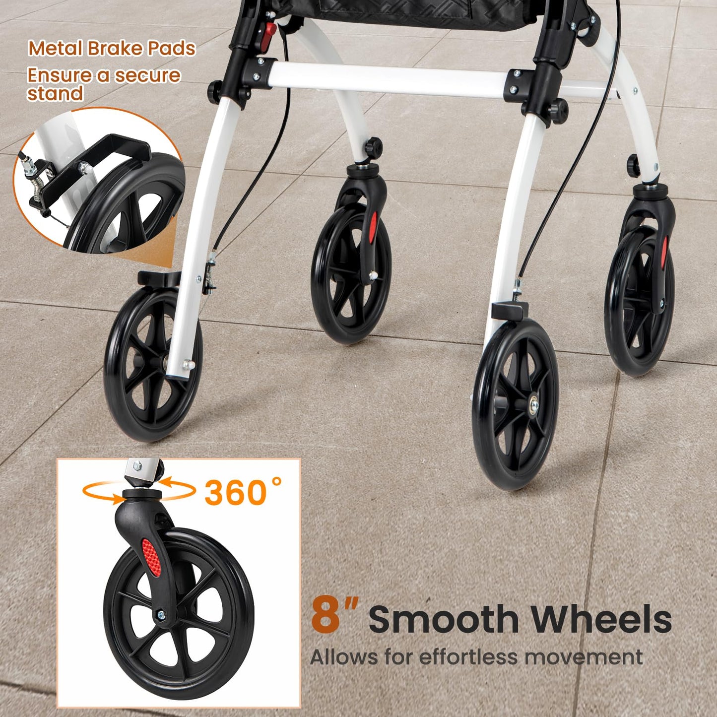 Rollator Walkers Lightweight Foldable Rolling Walker with Tray for Seniors