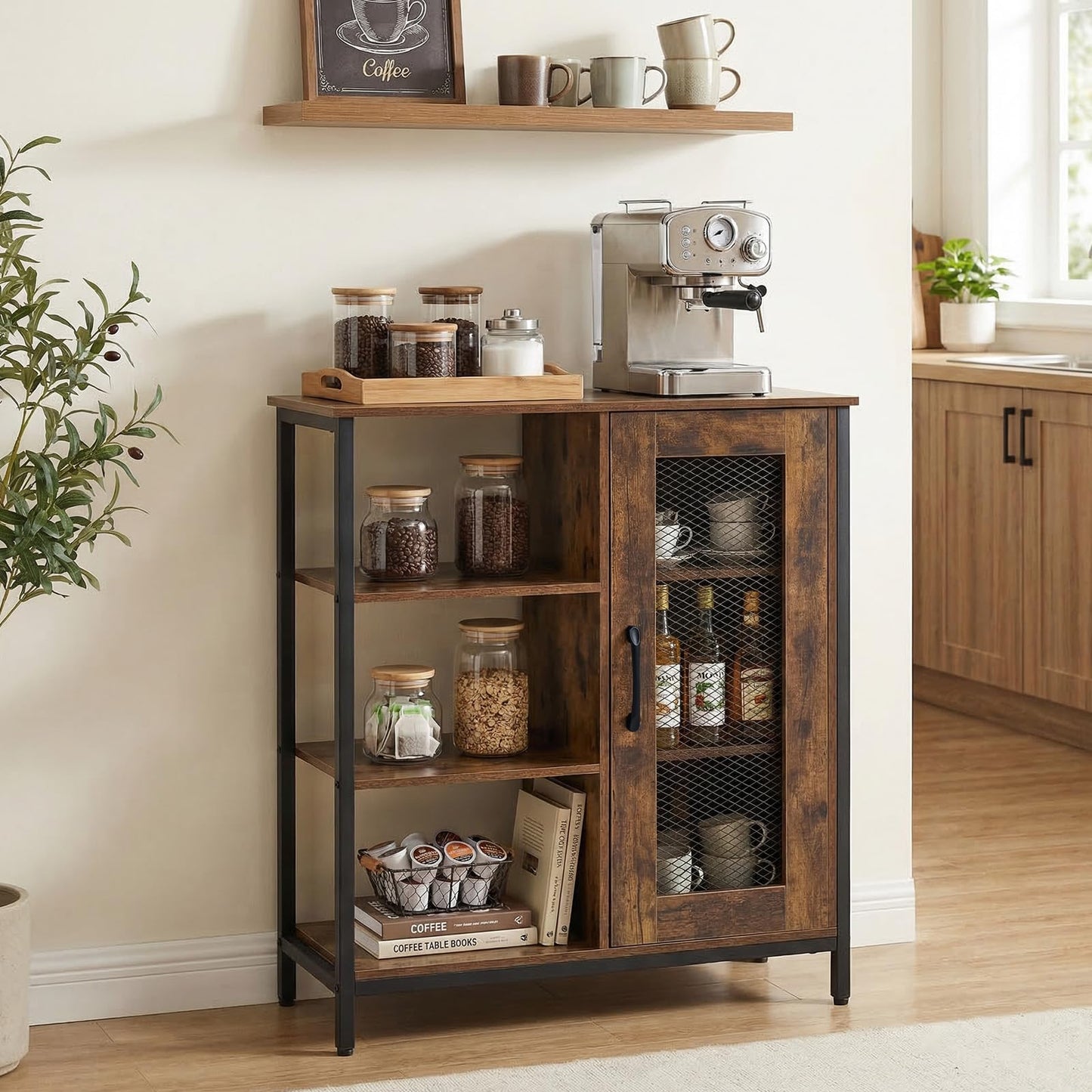 Industrial Storage Cabinet, Wooden Buffet Sideboard with Doors, Adjustable Shelves