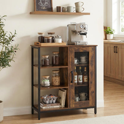Industrial Storage Cabinet, Wooden Buffet Sideboard with Doors, Adjustable Shelves