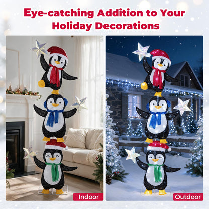 180 cm Light Up Penguin Tower Christmas Decoration