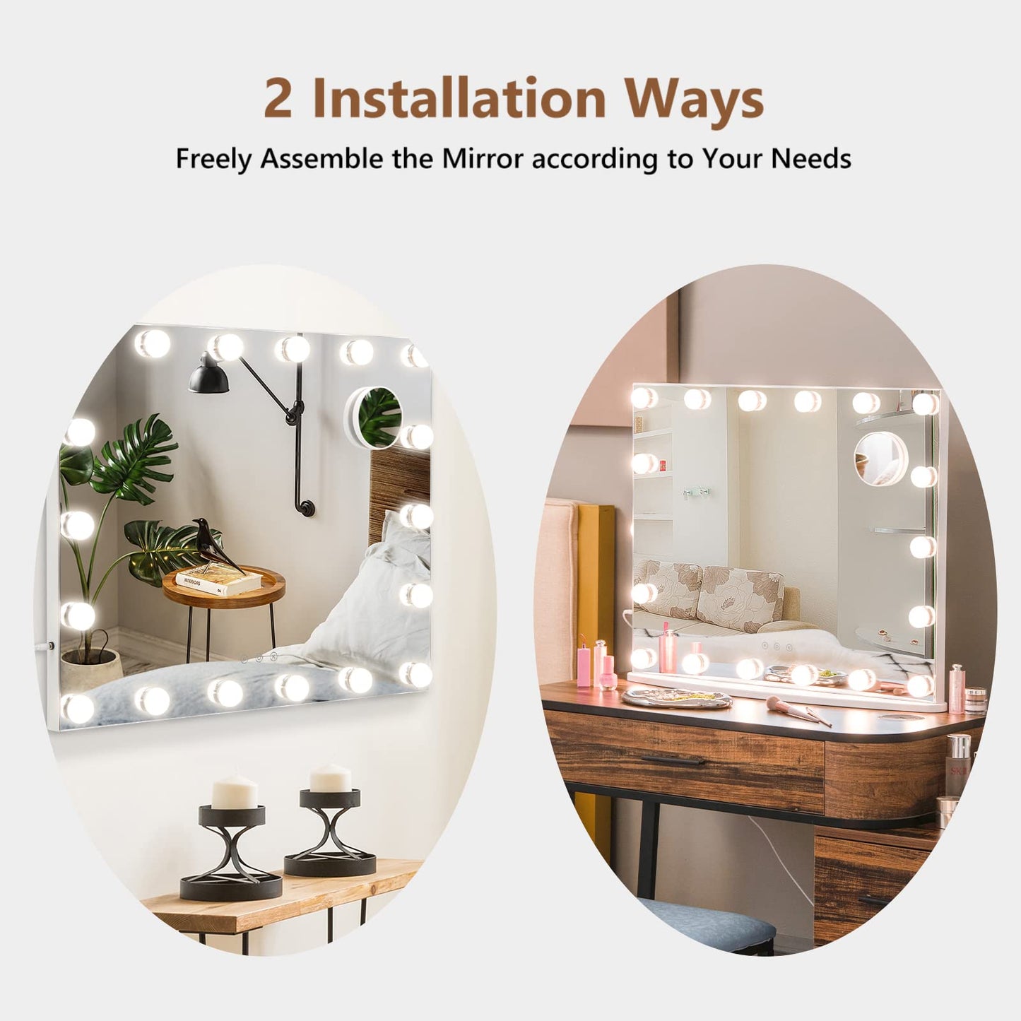 Vanity Mirror with Lights, Large Lighted Makeup Mirror with 18 LED Bulbs