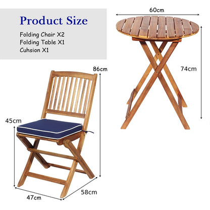 3 Piece Folding Patio Bistro Set with Cushions