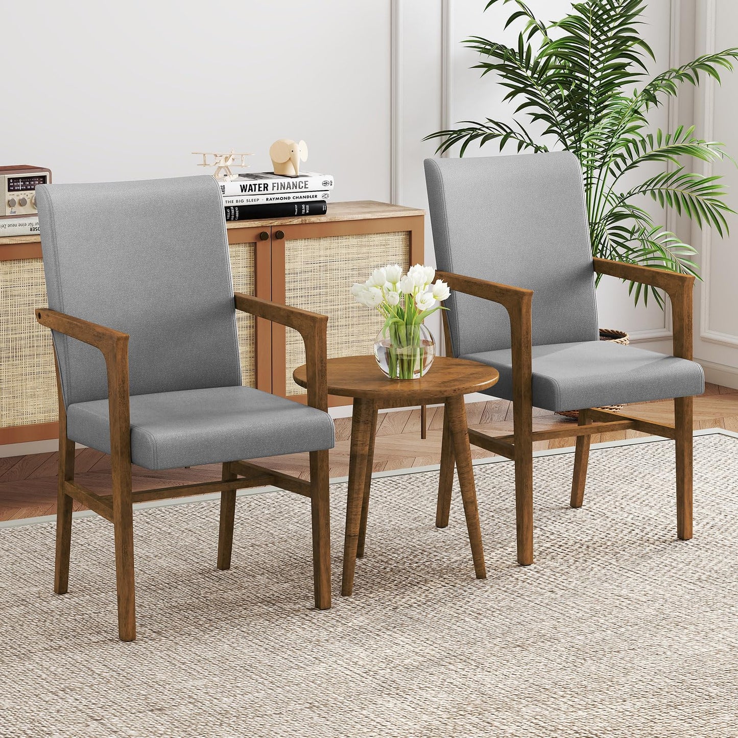 Mid-Century Modern Dining Chairs Set of 2 with High Back and Soft Cushion