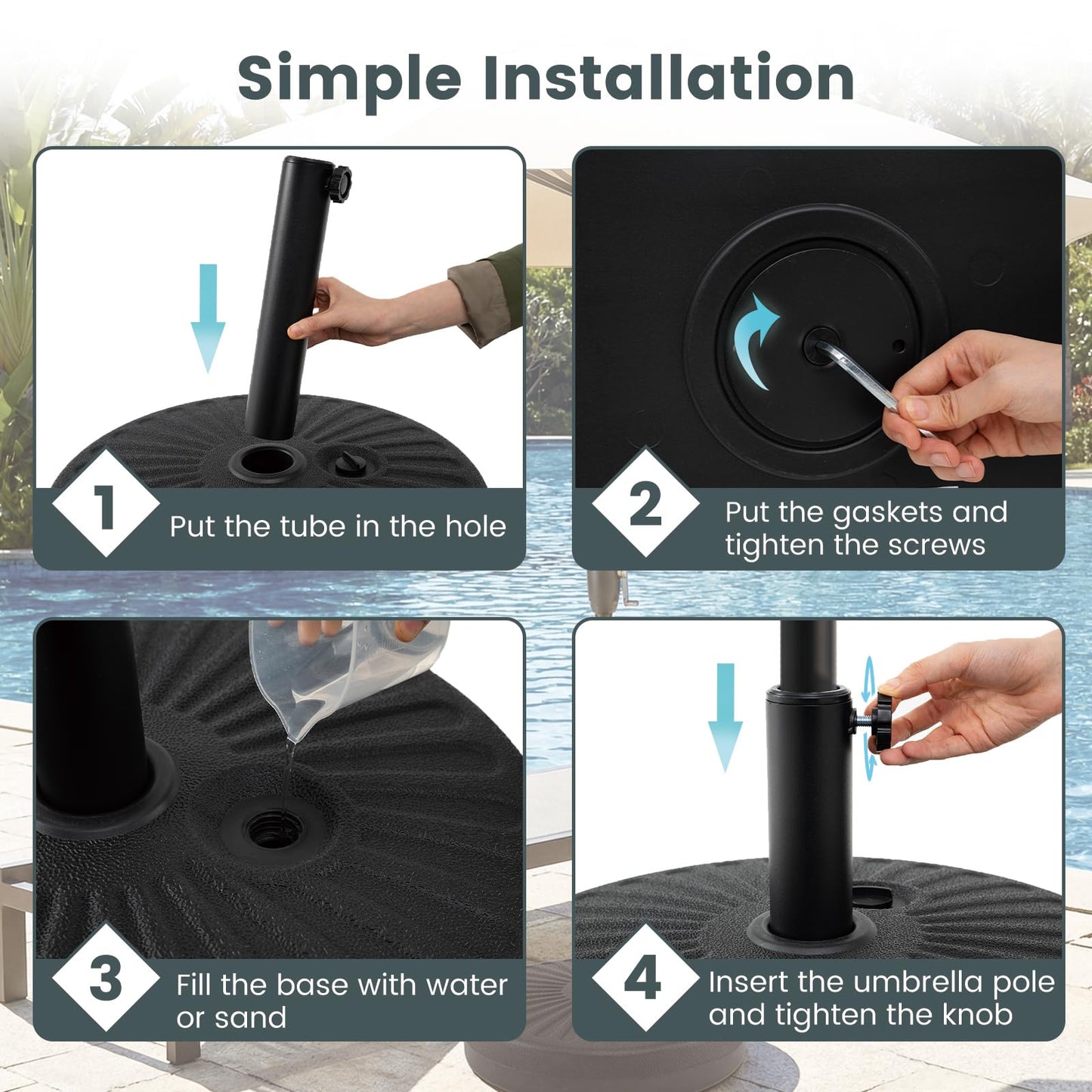 27KG Water and Sand Fillable Umbrella Stand with Built-in Handle
