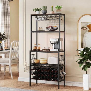 Wine Organizer with Power Outlet Multi-Tier Bakers Rack with Glass