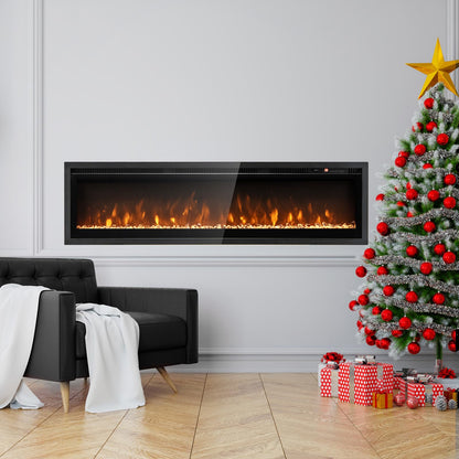GiantexUK Electric Fireplace, Freestanding Wall Mounted Recessed Electric Fire Heater with 12 Flame Colors