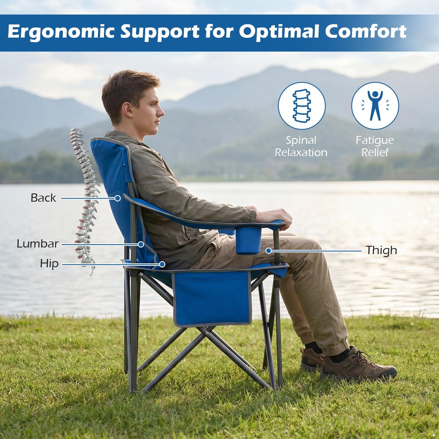180kg Oversized Camping Chair, Portable Folding Chair with Carrying Bag