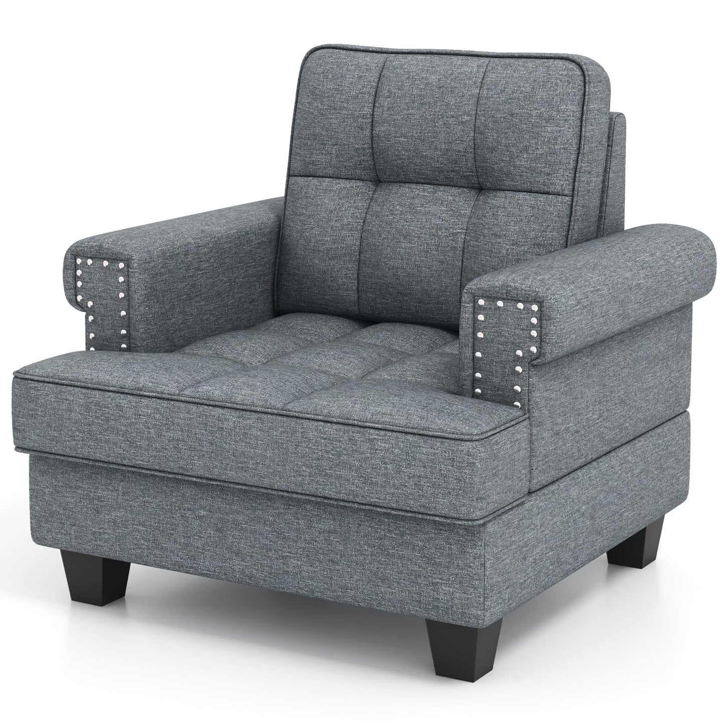 Mid-century Modern Accent Armchair Tufted Linen Club Chair with Extra Pillow