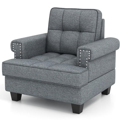 Mid-century Modern Accent Armchair Tufted Linen Club Chair with Extra Pillow