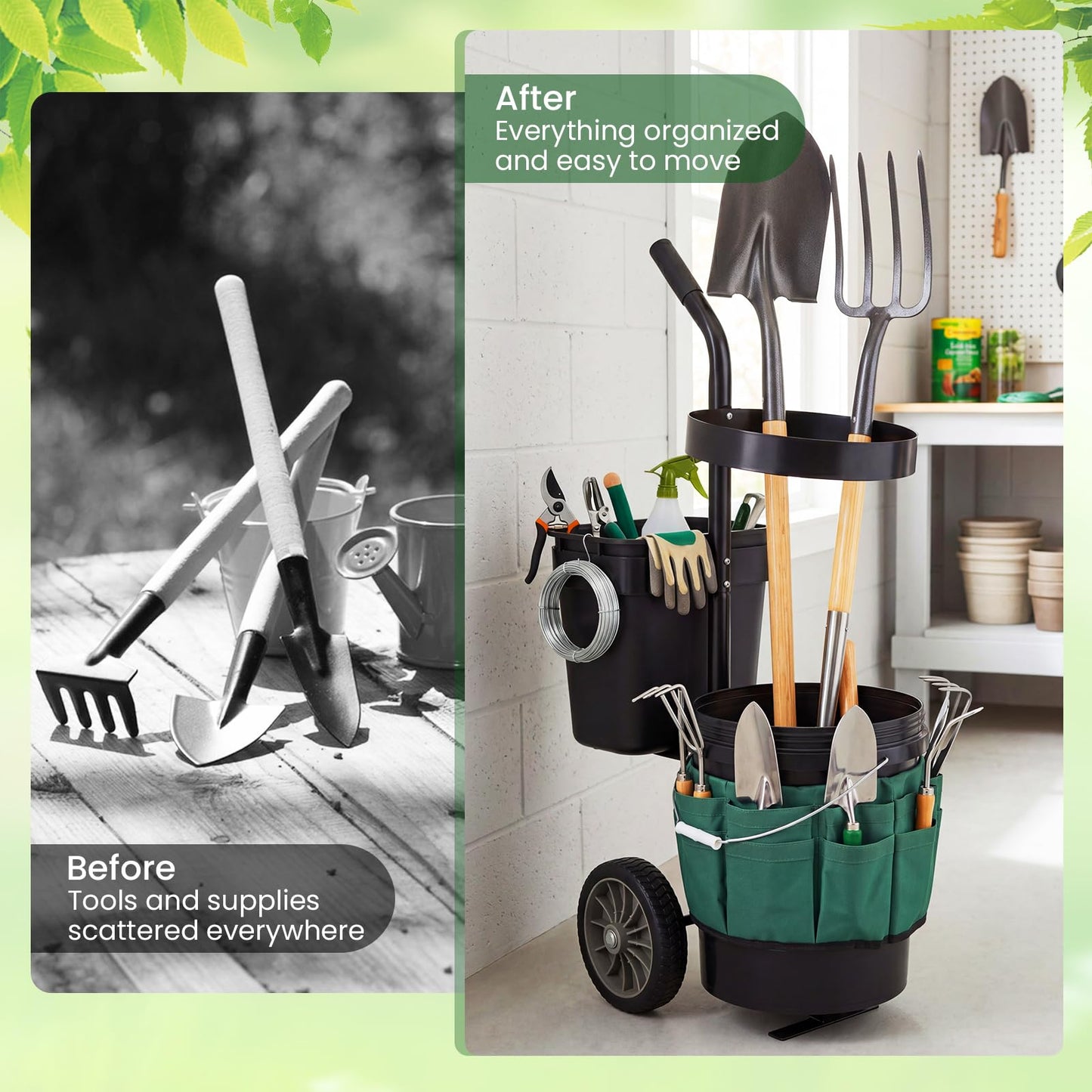 Heavy Duty Rolling Garden Cart with Wheels and Round Bucket