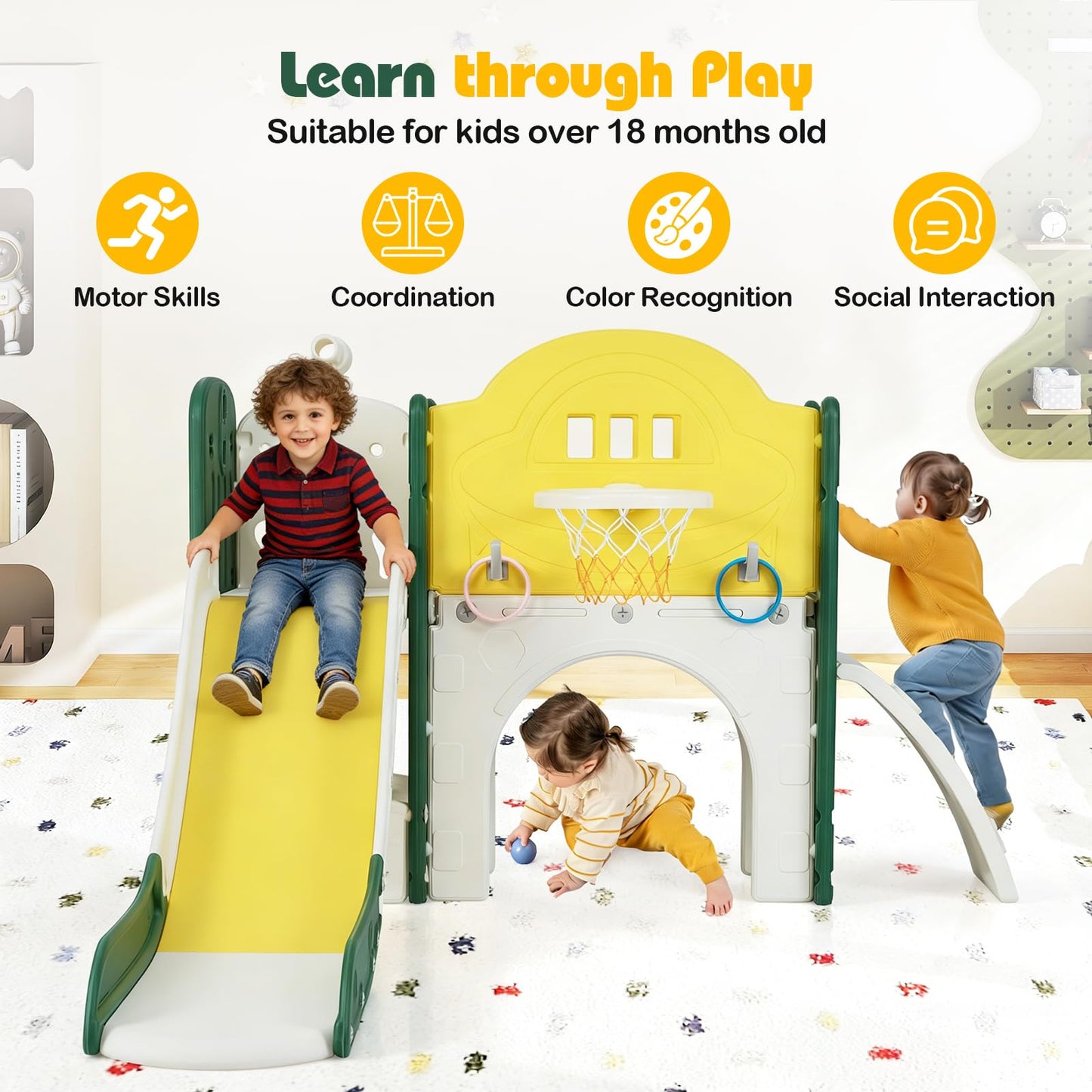 9 in 1 Toddler Slide Set with Telescope and Crawling Tunnel
