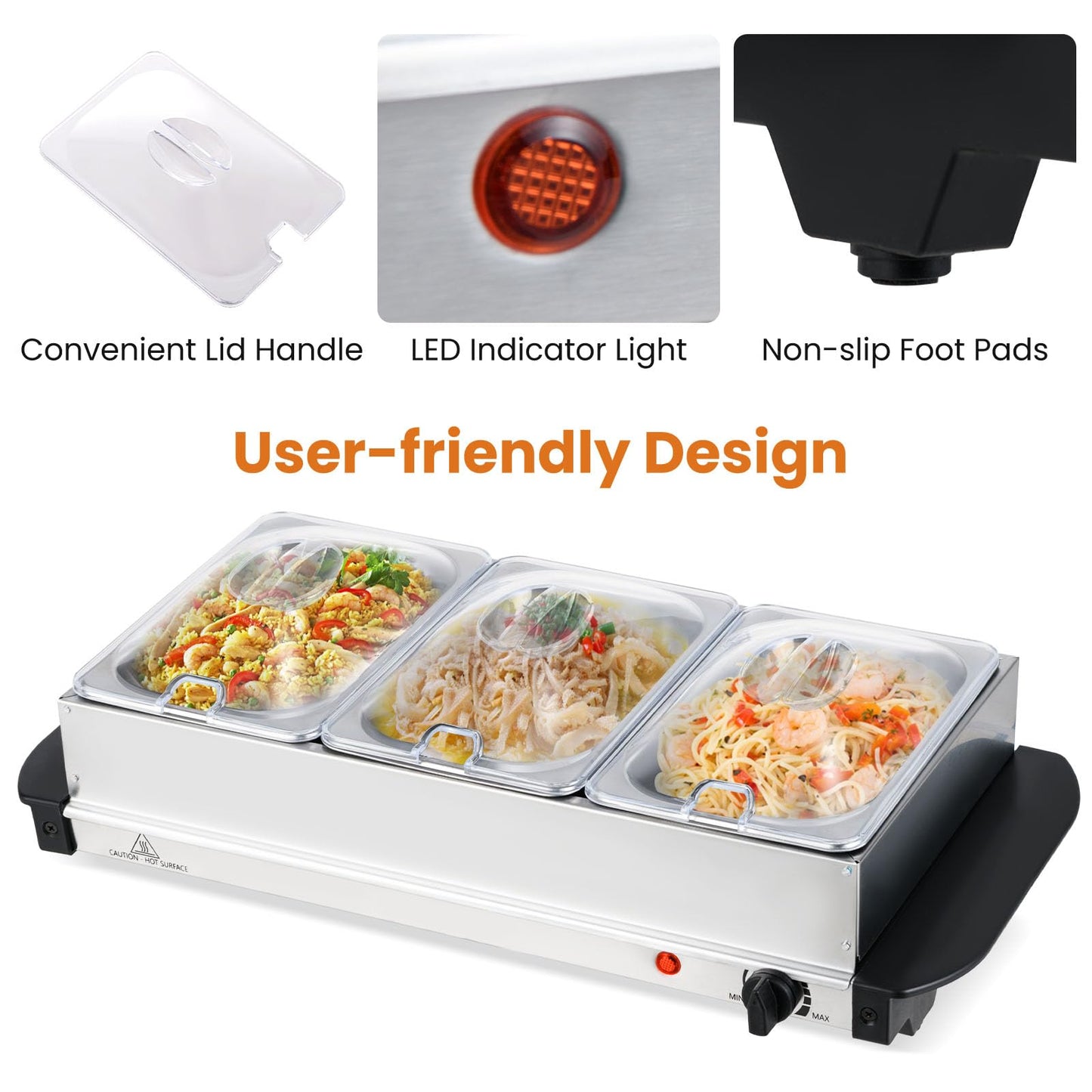 2 in 1 Electric Buffet Server Food Warmer with 3 x 1.4L Removable Trays