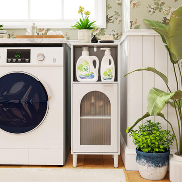 Bathroom Floor Cabinet, Freestanding Storage Cupboard with Tempered Glass Door