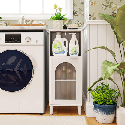Bathroom Floor Cabinet, Freestanding Storage Cupboard with Tempered Glass Door