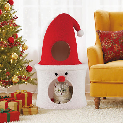 75CM Modern Cute Cat Tower with Enclosed Padded Top Perch and Condo
